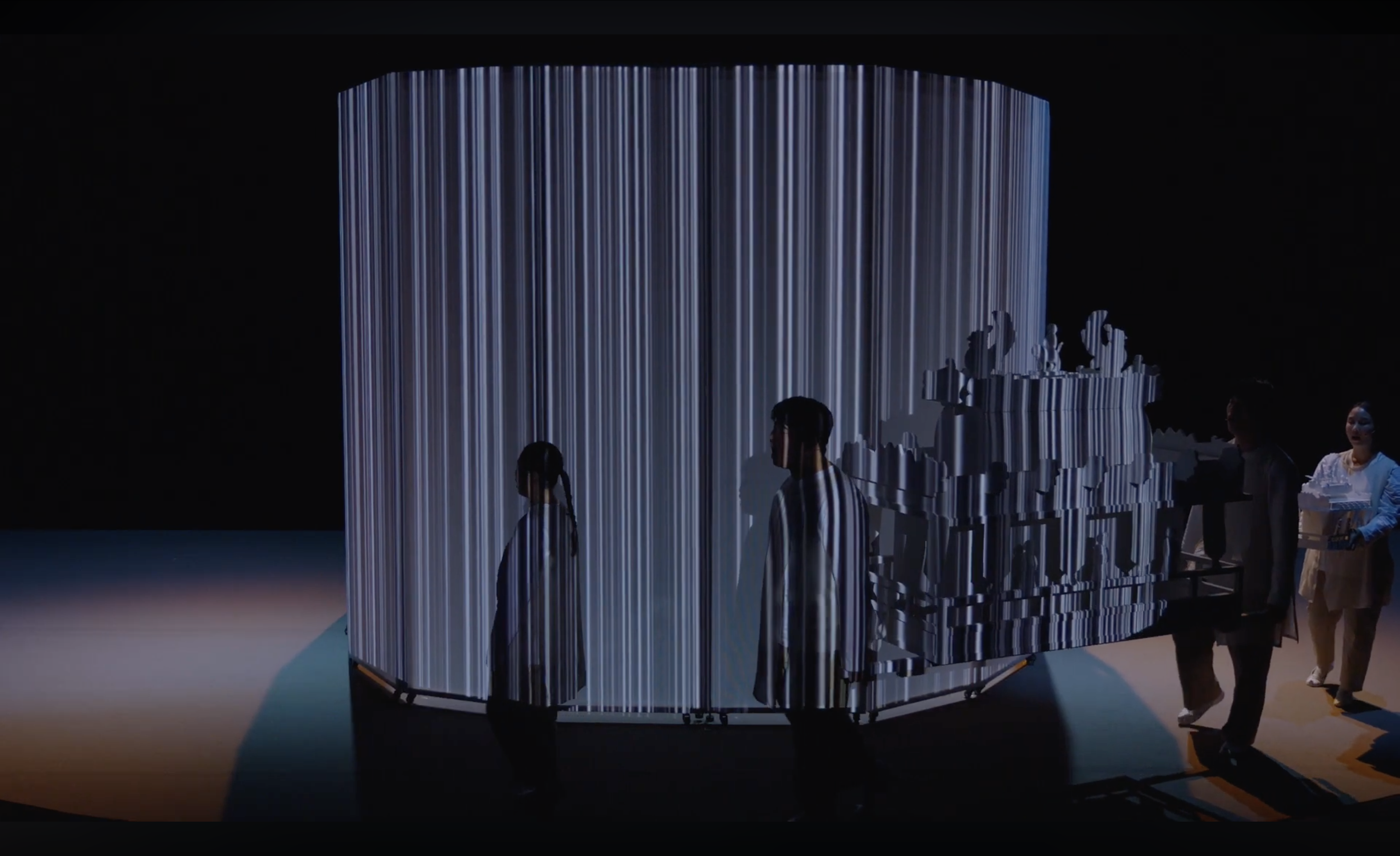 박첨지뎐 — cylindrical projection-mapped stage with puppeteers